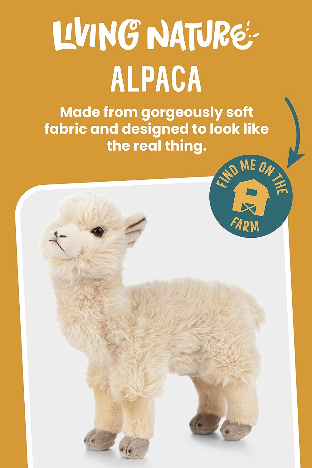 Living Nature - 25cm Alpaca Plush - Realistic Soft Toy & Facts - Petservo