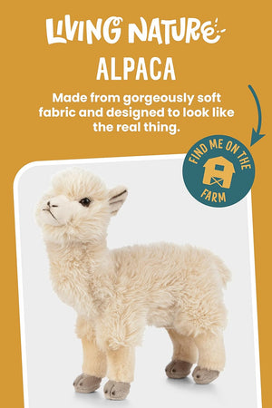 Living Nature - 25cm Alpaca Plush - Realistic Soft Toy & Facts - Petservo