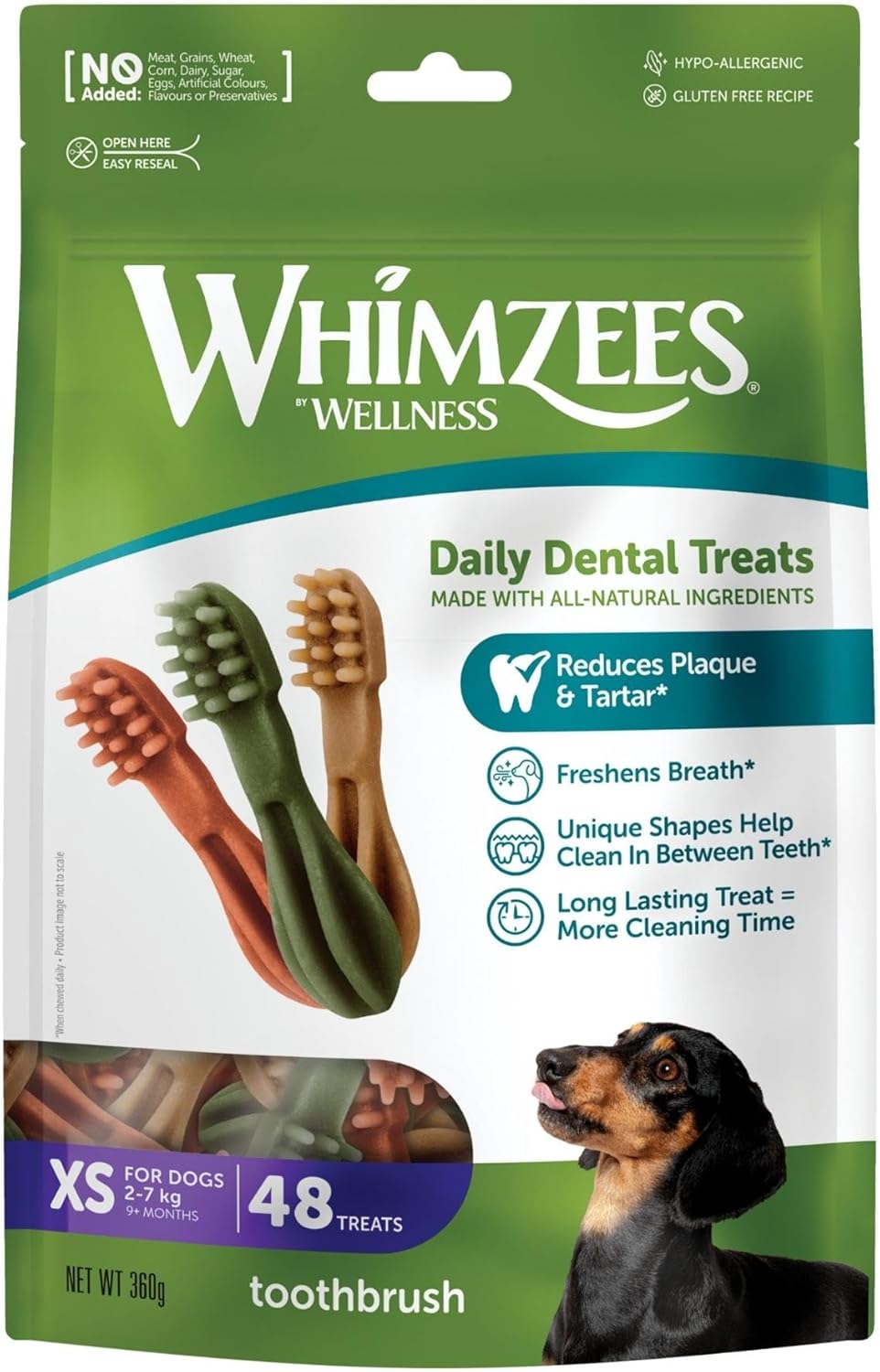 WHIMZEES Toothbrush Dental Dog Treats XS, Natural Chews - Petservo