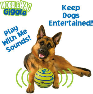 Wobble Wag Giggle - Ball Interactive Dog Toy | Medium Green, White Blue - Petservo