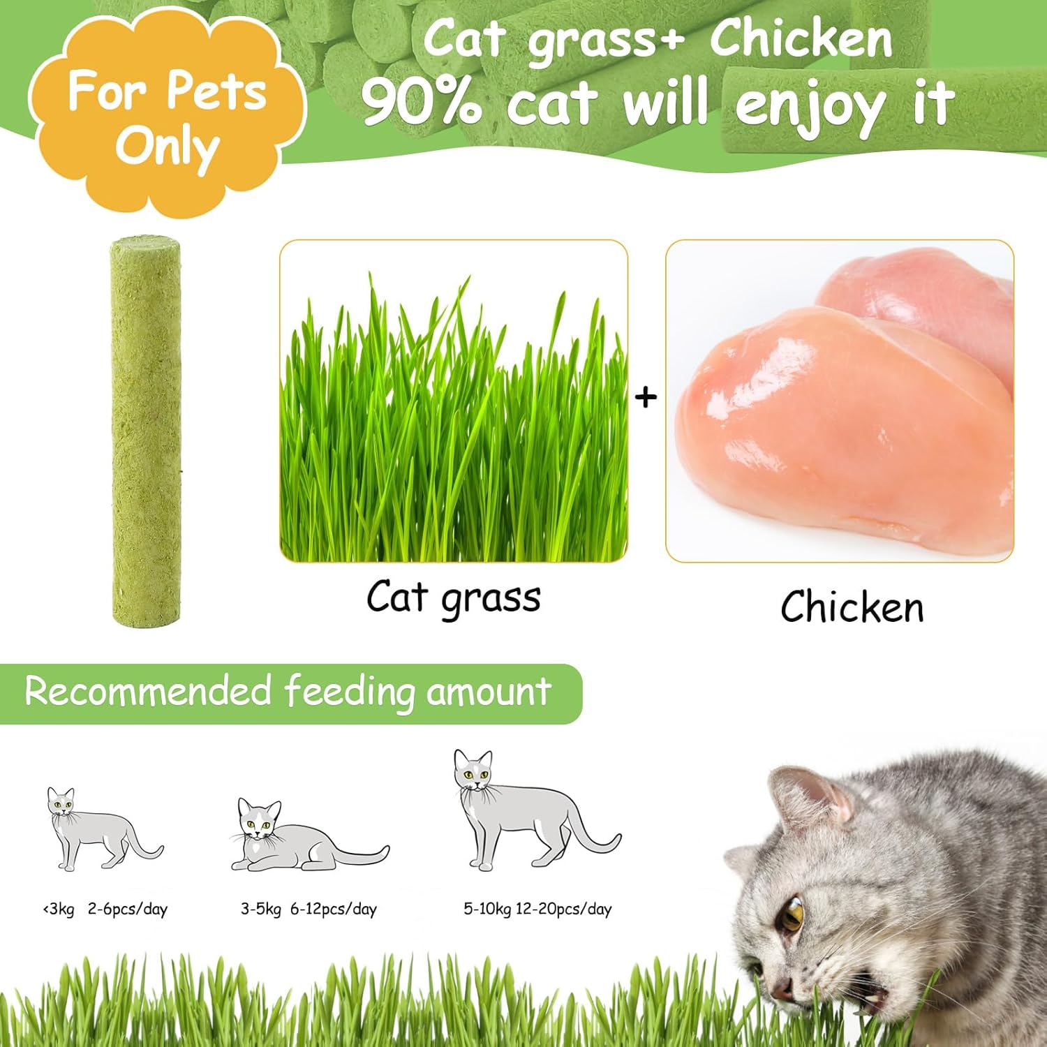 Pet Servo - Cat Grass Stick Treats for Cat, 100g Freezed Drying Snacks