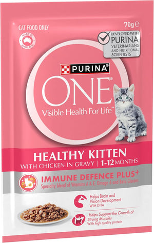 PURINA ONE - Kitten Wet Cat Food Succulent Chicken in Gravy Pouch 12x70g - Petservo