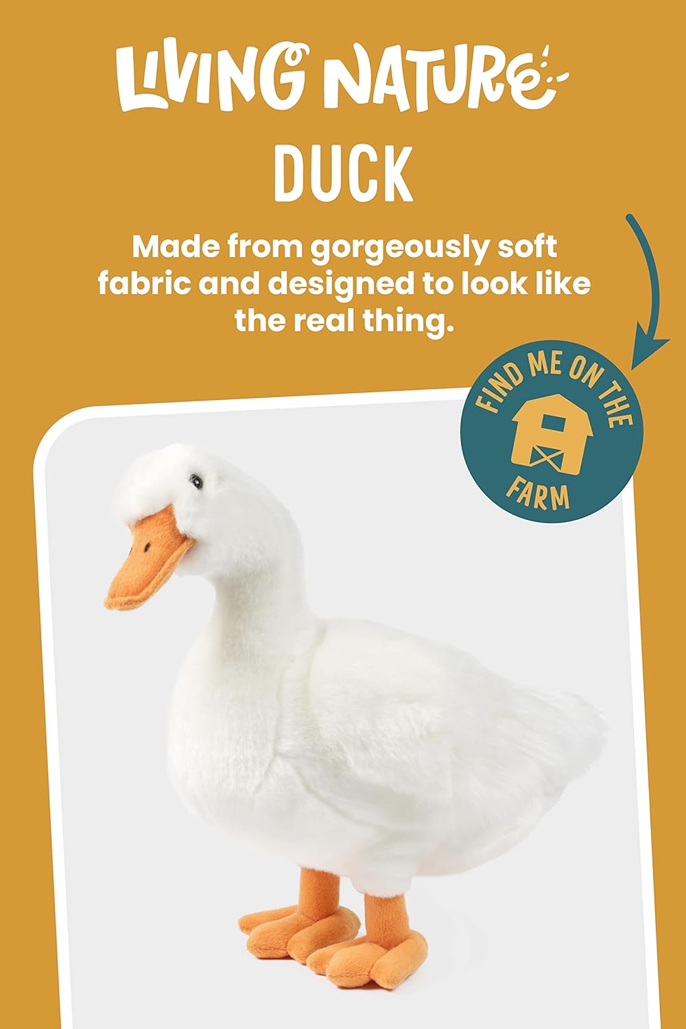 Living Nature 35cm Large Duck - Realistic Plush Farm Animal Toy - Petservo