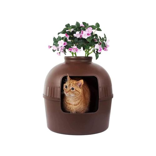 YES4PETS - Multifunctional Cat Litter Box Pet Cat House Semi-Enclosed - Brown