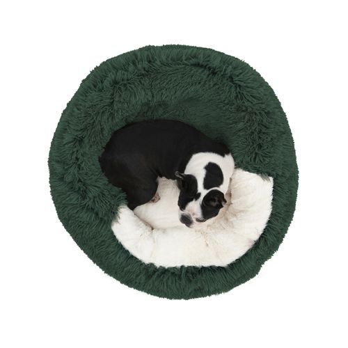 Charlie's - Hooded Faux Fur Calming Donut Dog Bed Eden - Green - Small