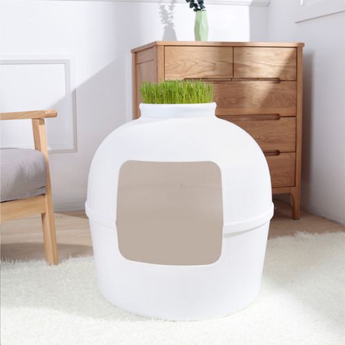 YES4PETS - Multifunctional Cat Litter Box Pet Cat House Semi-Enclosed - White