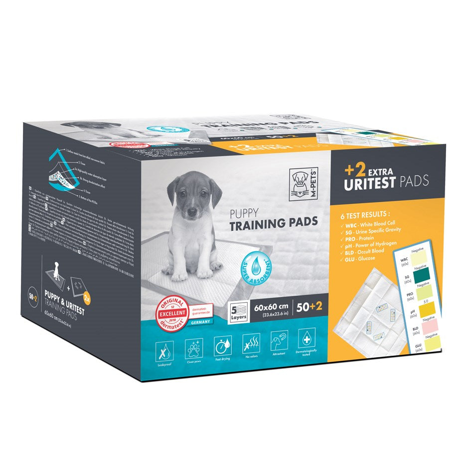 M-PETS - Uritest Training Pads 60cm x 60 cm- 50 regular pads + 2 uritest pads