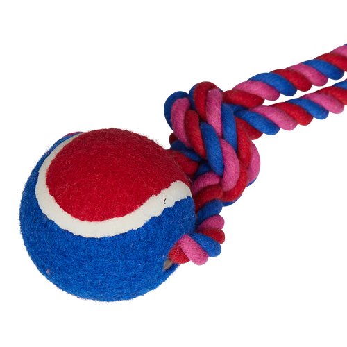 Happy Tails - Pink And Blue Ball Rope Toy - petservo