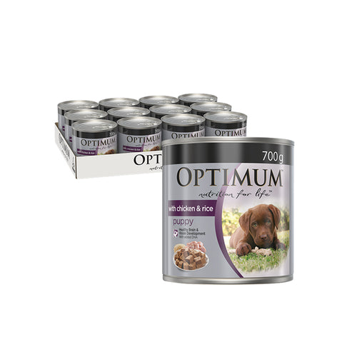 Optimum - 700g Puppy Chicken & Rice Wet Dog Food - 12 Cans - Petservo