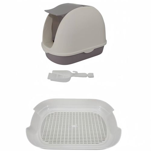 YES4PETS - Portable Hooded Cat Toilet Litter Box Tray House with Scoop and Grid Tray White