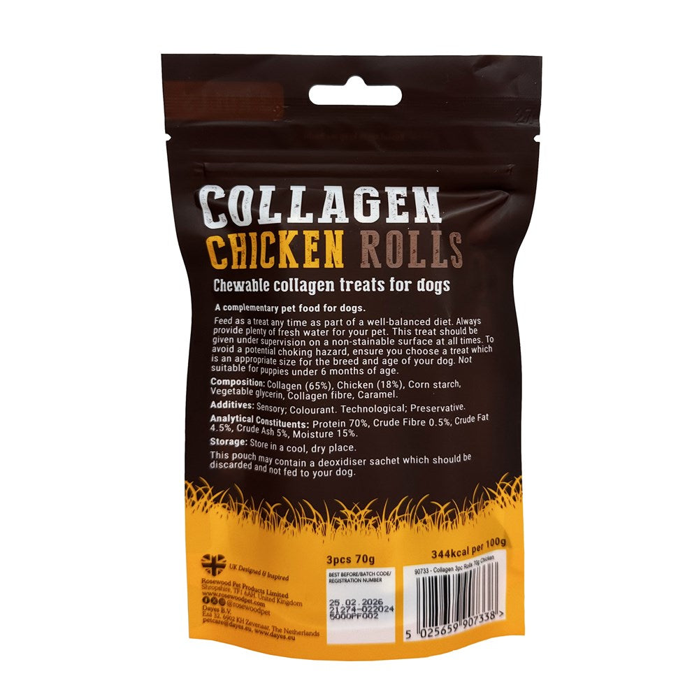 Rosewood - COLLAGEN 3PC ROLLS 70G CHICKEN - Petservo