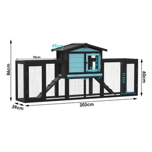 Advwin - Rabbit Hutch Wooden Chicken Coop Blue - Petservo