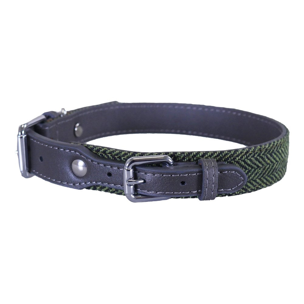 Rosewood - Forest Herringbone/Grey Leather Collar - Petservo