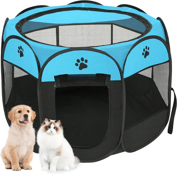 Advwin - Portable Pet Playpen Dog Cat Play Tent Blue - petservo