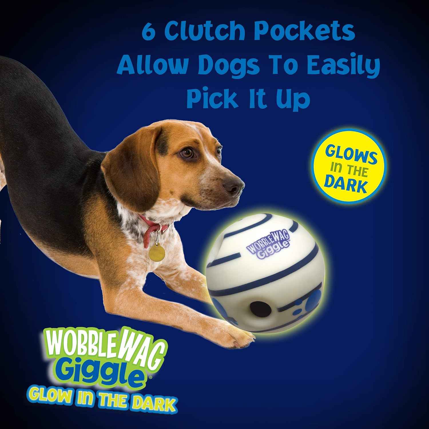 Wobble Wag Giggle - Ball Interactive Dog Toy | Medium Green, White Blue - Petservo