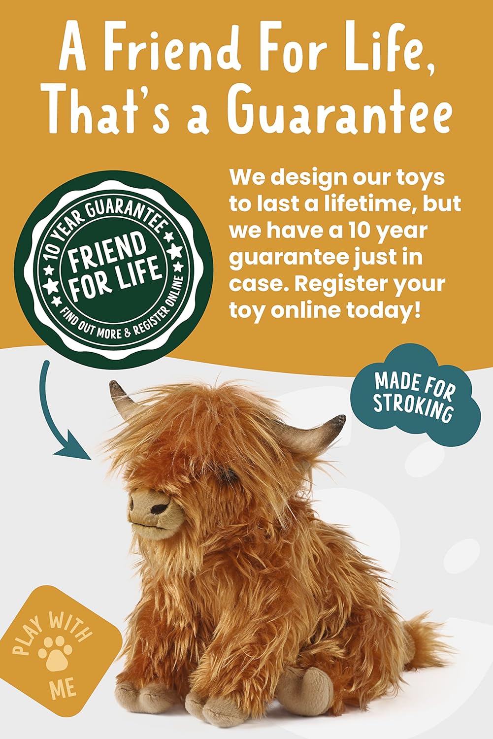 Living Nature - Highland Cow Soft Toy with Sound - 30cm Plush - Petservo