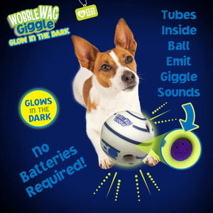 Wobble Wag Giggle - Ball Interactive Dog Toy | Medium Green, White Blue - Petservo