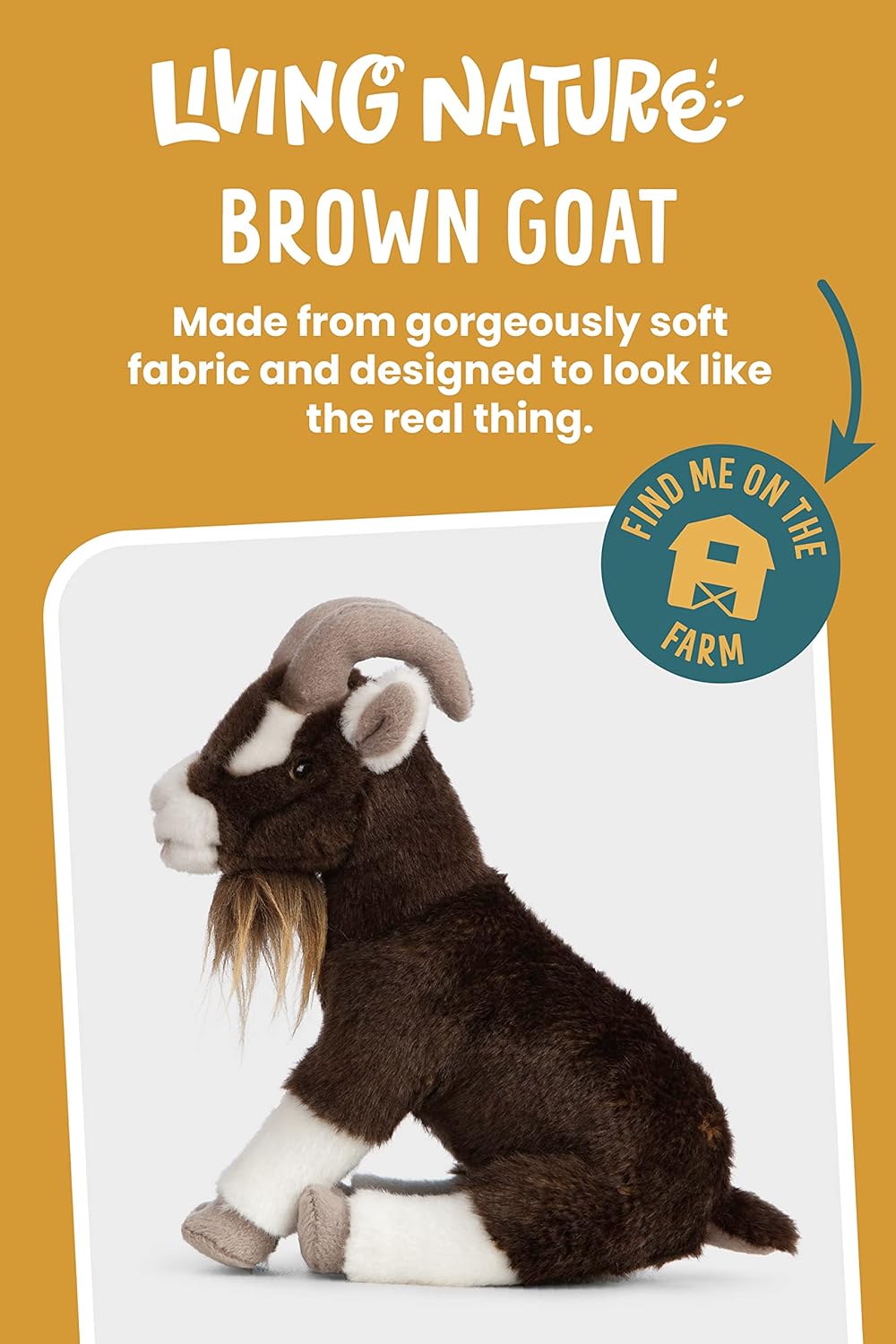 Living Nature - Plush Brown Goat – Realistic 20cm Soft Toy - Petservo