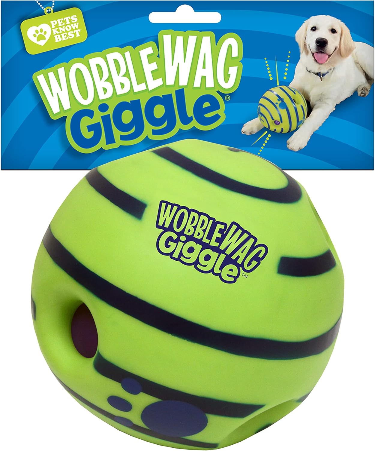 Wobble Wag Giggle - Ball Interactive Dog Toy | Medium Green, White Blue - Petservo