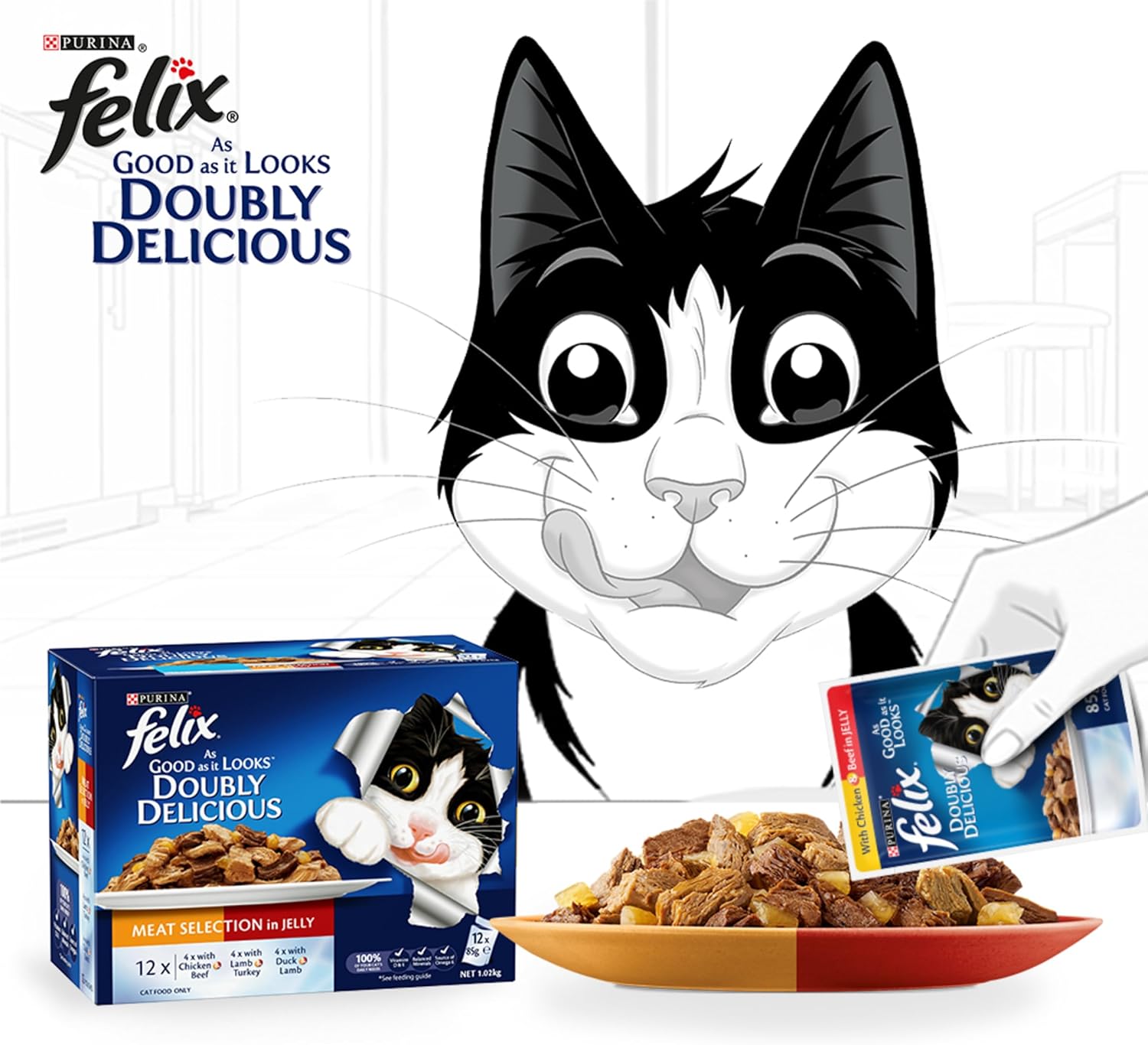 FELIX - As Good As It Looks Adult Wet Cat Food Meat Selection 60x85g - Petservo