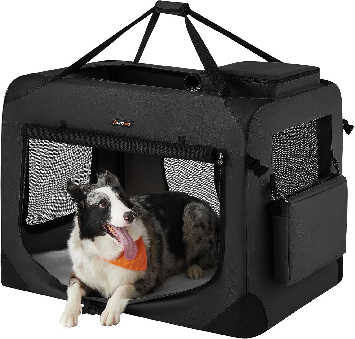 Feandrea - Portable & Collapsible Soft Travel Crate for Dogs, Cats and Rabbits - Black XXL