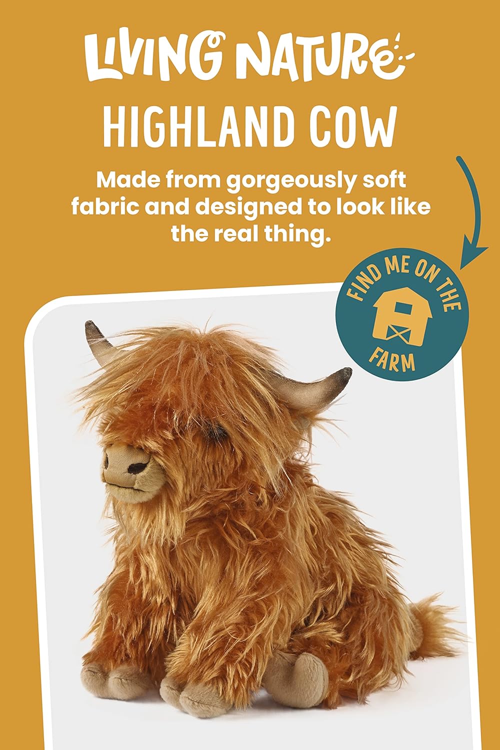 Living Nature - Highland Cow Soft Toy with Sound - 30cm Plush - Petservo