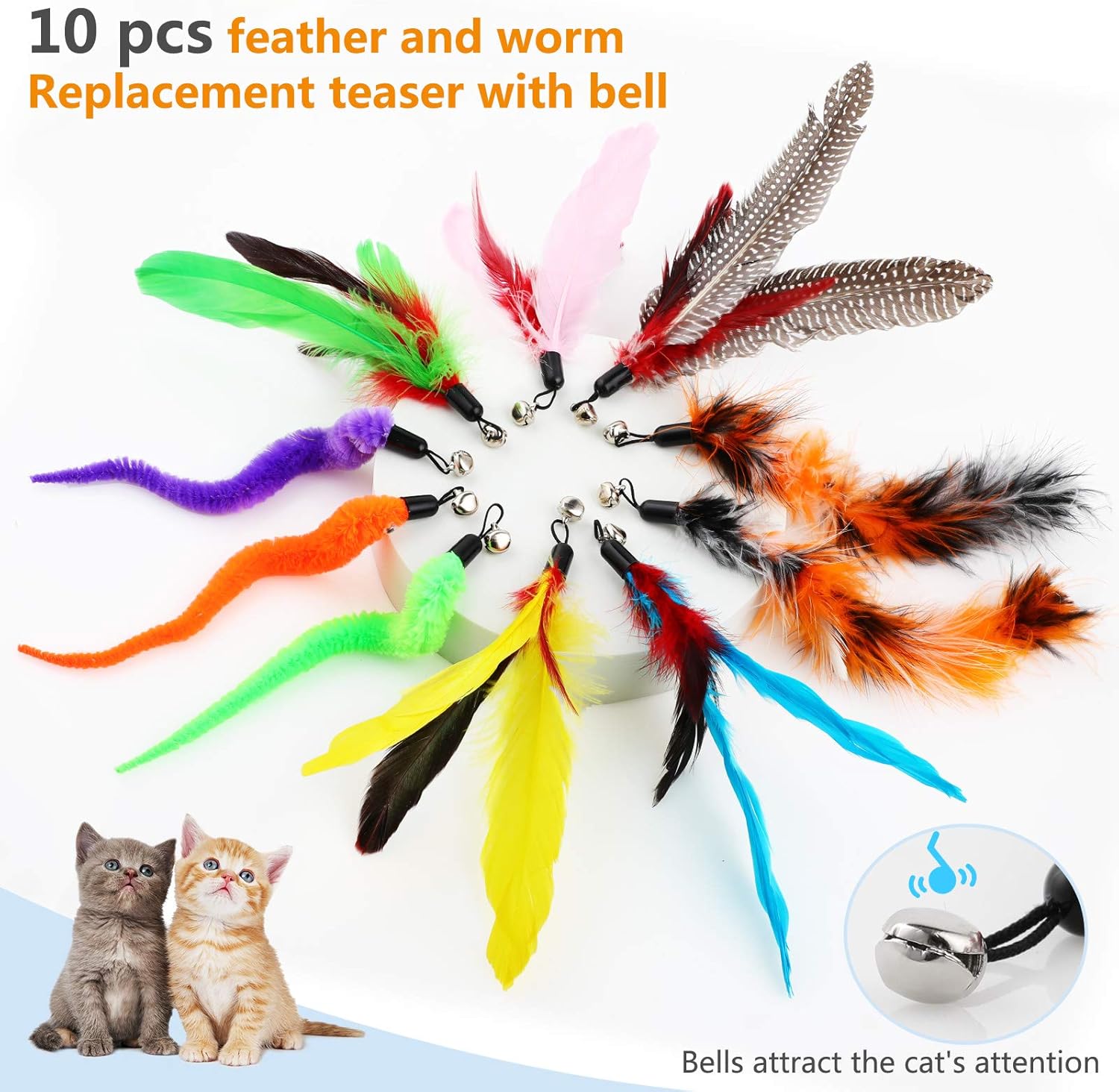 Hianjoo - 12-Pcs Feather Teaser Cat Toy Set with Wands & Bells - Petservo