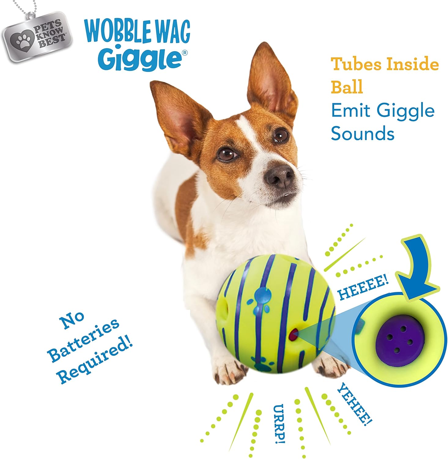 Wobble Wag Giggle - Ball Interactive Dog Toy | Medium Green, White Blue - Petservo