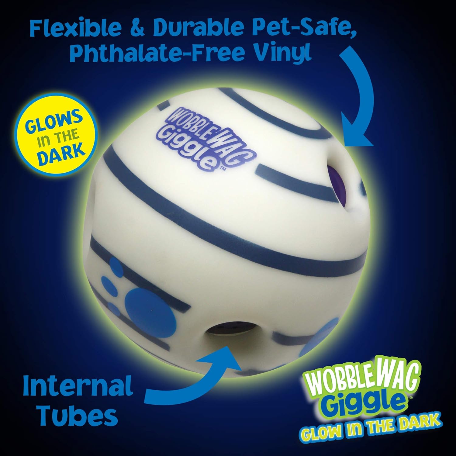 Wobble Wag Giggle - Ball Interactive Dog Toy | Medium Green, White Blue - Petservo