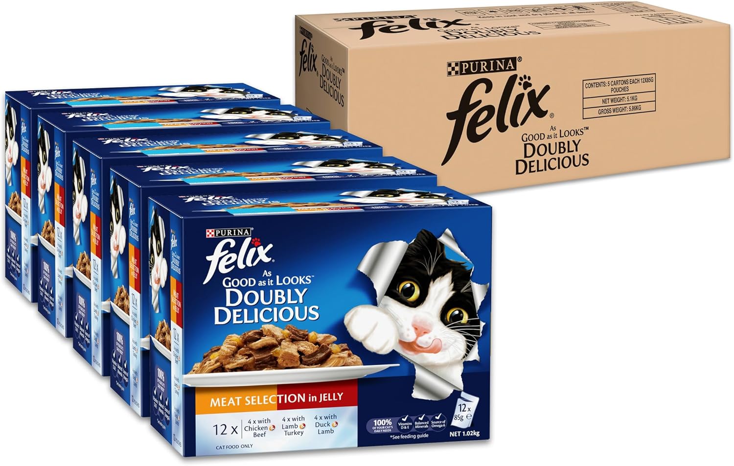 FELIX - As Good As It Looks Adult Wet Cat Food Meat Selection 60x85g - Petservo