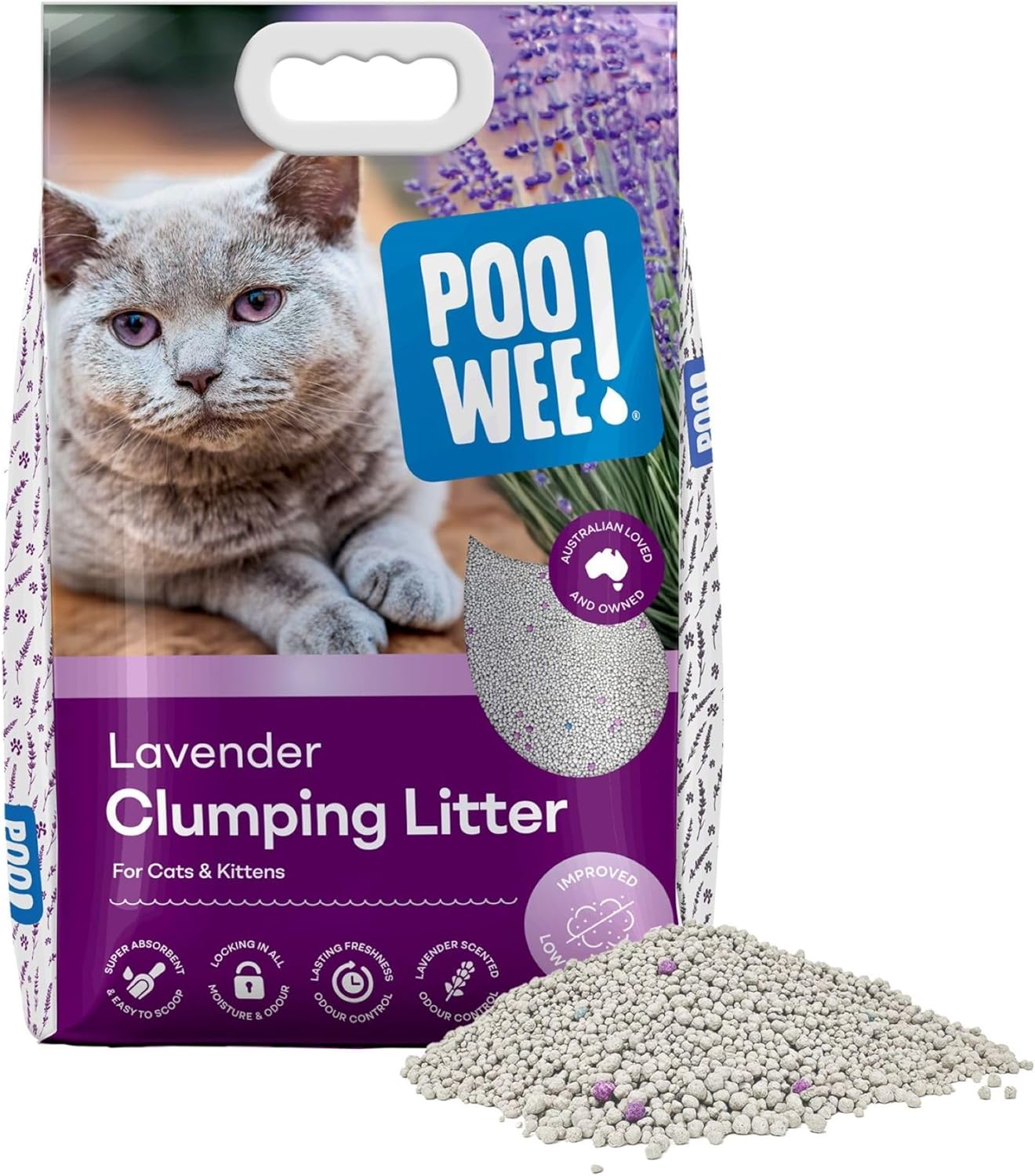 POOWEE - Clumping Lavender Cat Litter 7.5kg - Odour Control - Petservo