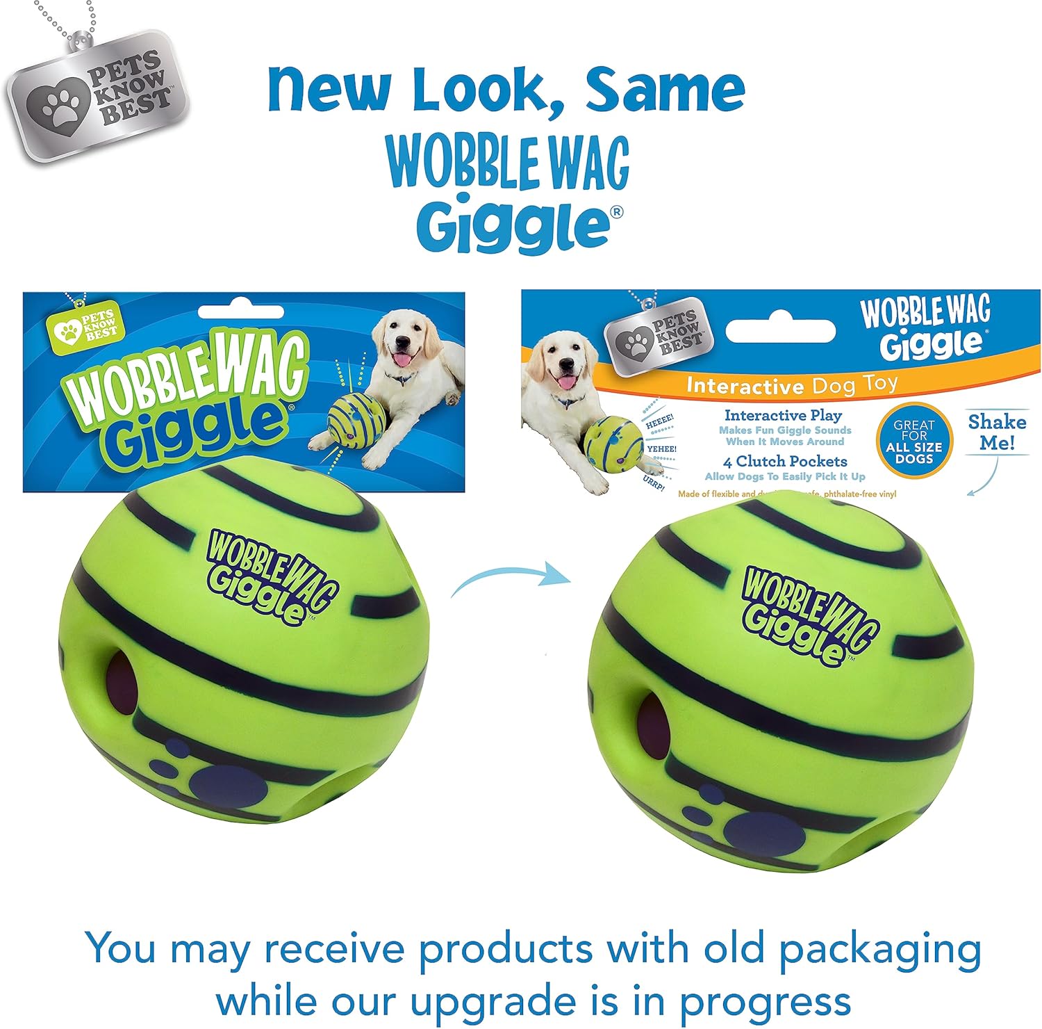 Wobble Wag Giggle - Ball Interactive Dog Toy | Medium Green, White Blue - Petservo