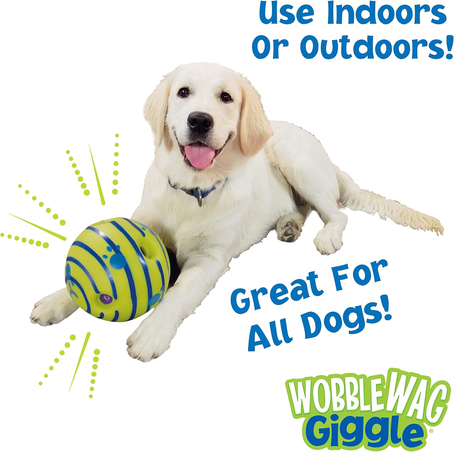 Wobble Wag Giggle - Ball Interactive Dog Toy | Medium Green, White Blue - Petservo