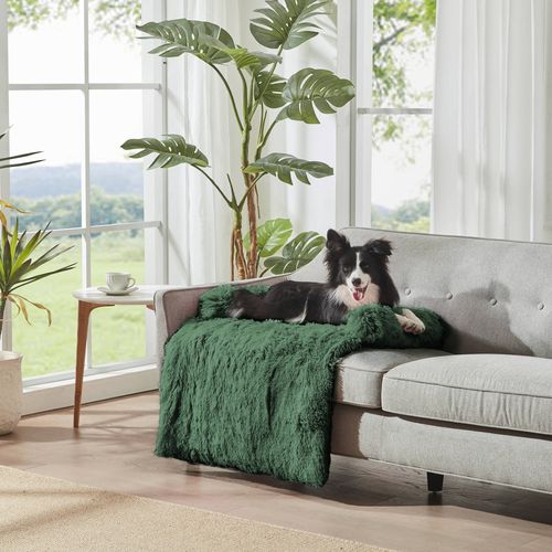 Charlie's - Shaggy Faux Fur Bolster Sofa Protector Calming Dog Bed Eden - Green - 120x105x15cm - XX-Large