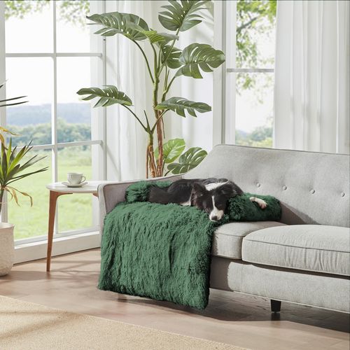 Charlie's - Shaggy Faux Fur Bolster Sofa Protector Calming Dog Bed Eden - Green - Large