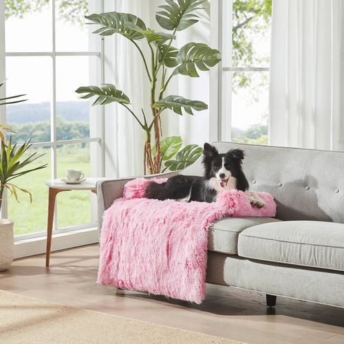 Charlie's - Shaggy Faux Fur Bolster Sofa Protector Calming Dog Bed Ombre - Pink - Large