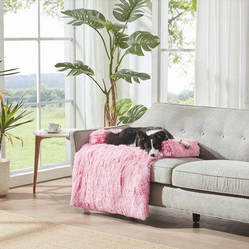 Charlie's - Shaggy Faux Fur Bolster Sofa Protector Calming Dog Bed Ombre - Pink - Small