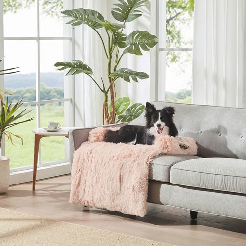 Charlie's - Shaggy Faux Fur Bolster Sofa Protector Calming Dog Bed Soft - Beige - Large