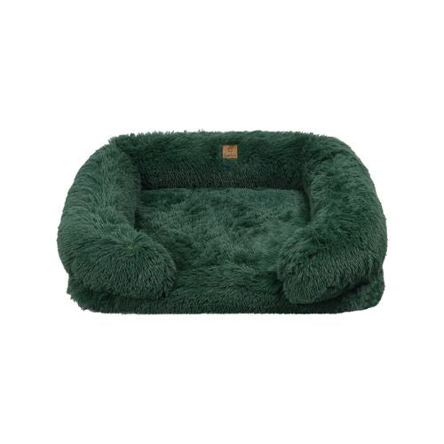 Charlie's - Shaggy Faux Fur Orthopedic Memory Foam Sofa Dog Bed with Bolster Eden - Green - Medium