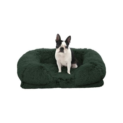 Charlie's - Shaggy Faux Fur Orthopedic Memory Foam Sofa Dog Bed with Bolster Eden - Green - Medium