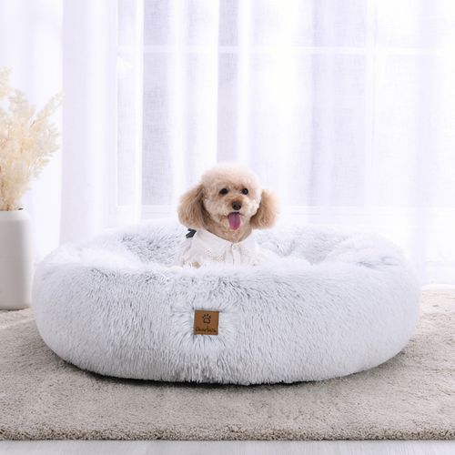 Charlie's - Shaggy Faux Fur Round Calming Dog Bed Arctic - White - Large