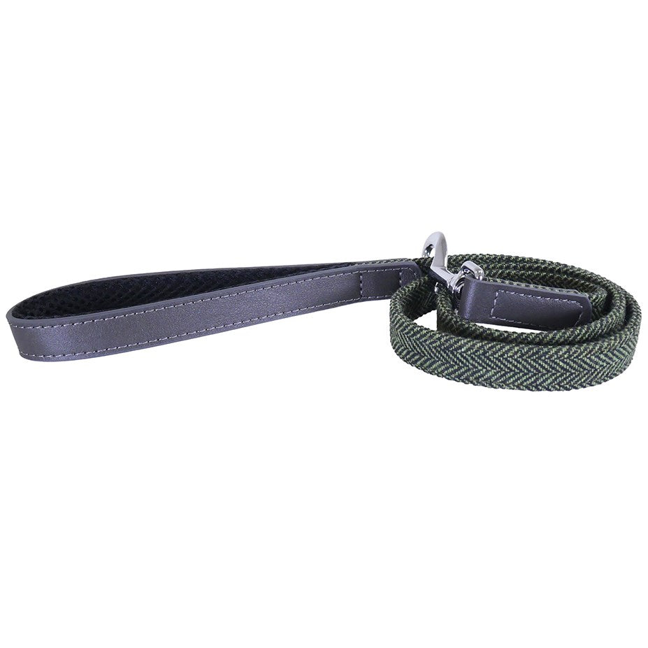 Rosewood - Forest Herringbone/Grey Leather Lead 3/4"40" - Petservo