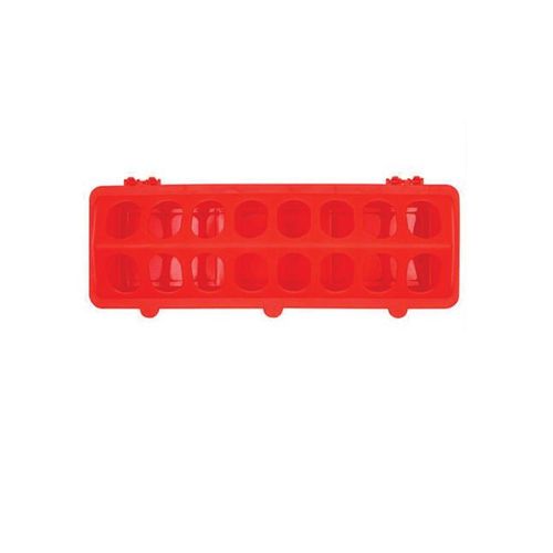 Rooster Farms - 30cm Long Poultry Feeder Feeding Trough Chicken Chick Red Plastic Flip Top Container