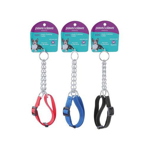 Paws and Claws - Chain Dog Pet Training Collar 36-50cm w/ Webbing 3PK - Medium - Assorted