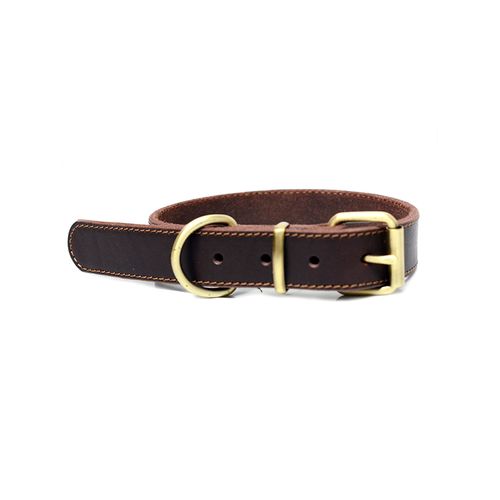 CottonMore - 100% Real Leather Dog Collar Strength w Sturdy buckle and D-ring - Large