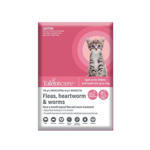 Talentail - Talentcare Pet Spot-on Worm Treatment For Kitten/cats Up To 4kg - 6pc