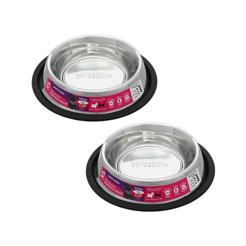 Paws and Claws - 400ml Stainless Steel Pet Bowl - Black - 2PK