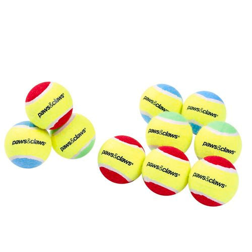 Paws and Claws - 6cm Tennis Balls Non Toxic Dogs/Pets/Puppy Toys Assort Colours - 10pc