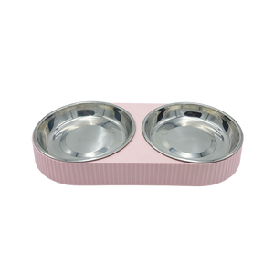 Baxter Bone - Melamine Ribbed Double Pet Bowl - Pink - Petservo