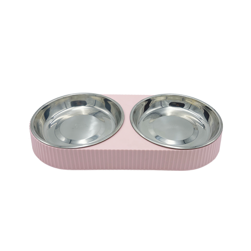 Baxter Bone - Melamine Ribbed Double Pet Bowl - Pink - Petservo